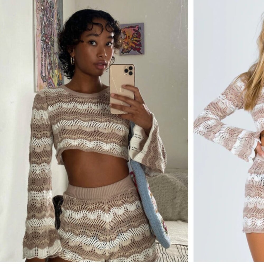 Princess Polly Tan and Cream Knit Swim Coverup Set